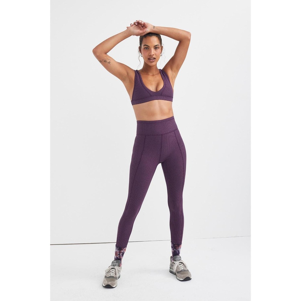 For Love & Lemons Ribbed Seamless Leggings Size Medium Plum Purple Athleisure